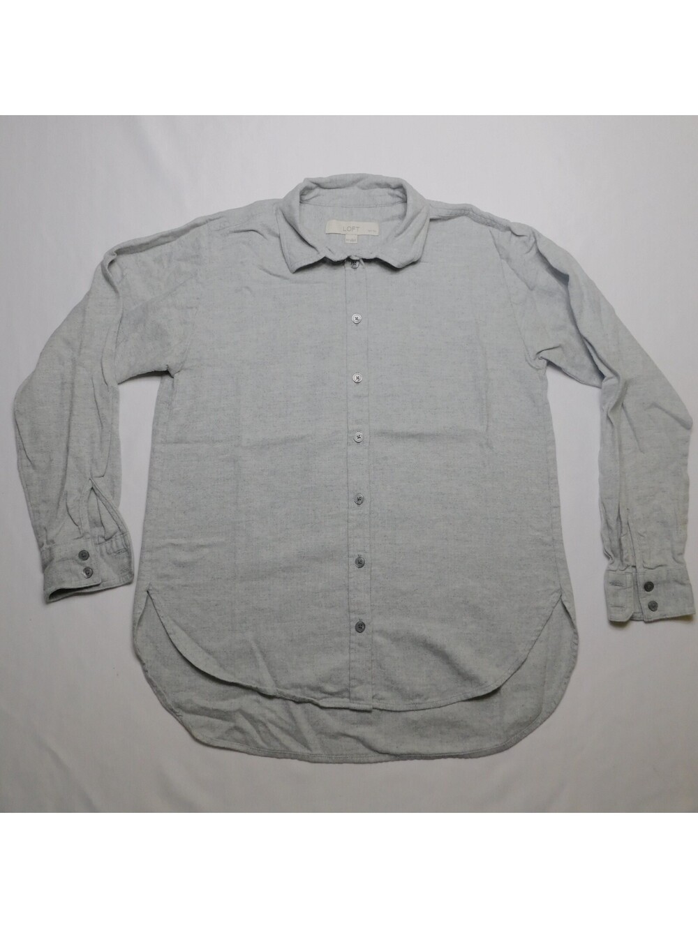 LOFT Womens Petite XSP Gray Herringbone Long Sleeve Button Down Shirt Blouse